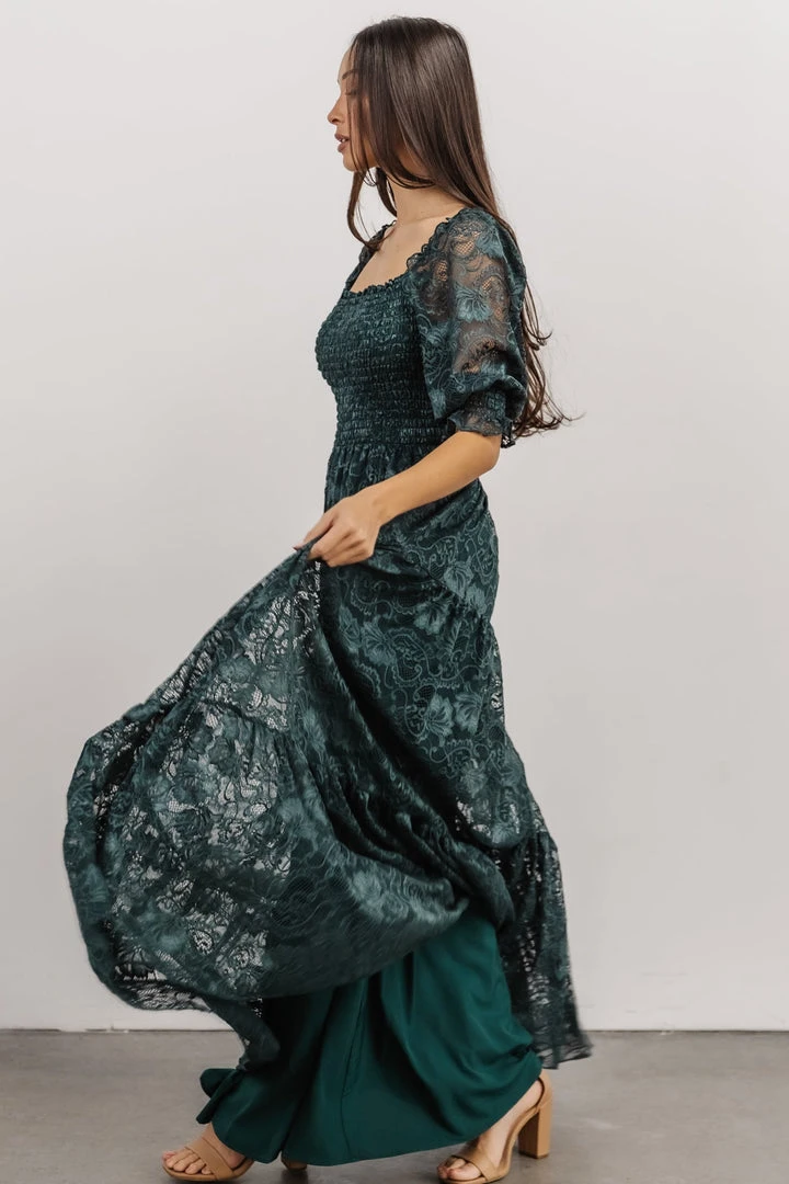 BB Custom Dresses Stella Smocked Lace Maxi Dress | Deep Topaz BB Custom Dresses Stella Smocked Lace Maxi Dress | Deep Topaz