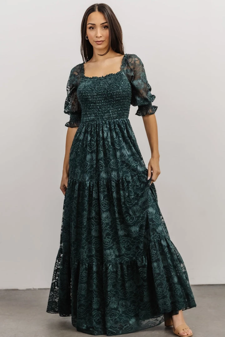 BB Custom Dresses Stella Smocked Lace Maxi Dress | Deep Topaz BB Custom Dresses Stella Smocked Lace Maxi Dress | Deep Topaz