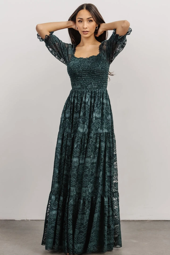 BB Custom Dresses Stella Smocked Lace Maxi Dress | Deep Topaz BB Custom Dresses Stella Smocked Lace Maxi Dress | Deep Topaz