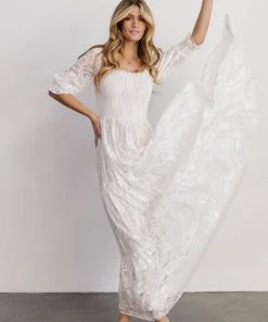 BB Custom Stella Smocked Lace Maxi Dress | Off White Dresses