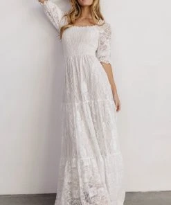BB Custom Stella Smocked Lace Maxi Dress | Off White Dresses