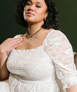 BB Custom Stella Smocked Lace Maxi Dress | Off White Dresses