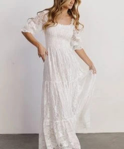 BB Custom Stella Smocked Lace Maxi Dress | Off White Dresses