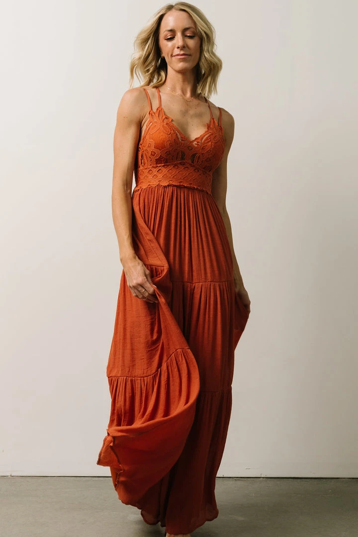 FT Summerlin Lace Top Maxi Dress | Rust FT Summerlin Lace Top Maxi Dress | Rust