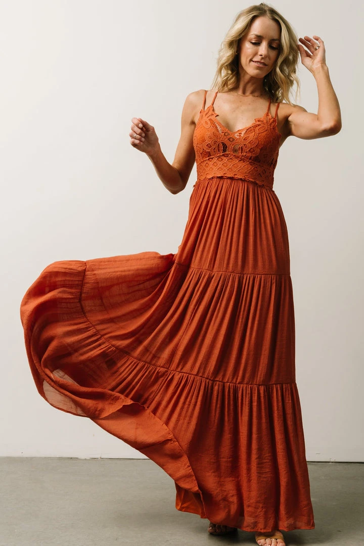 FT Summerlin Lace Top Maxi Dress | Rust FT Summerlin Lace Top Maxi Dress | Rust