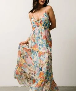 AK Dresses Suzanna Tiered Maxi Dress | Ivory + Multi Floral