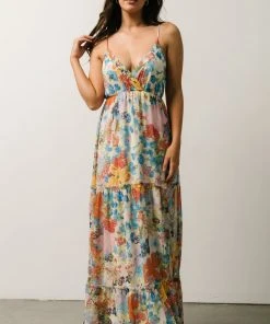 AK Dresses Suzanna Tiered Maxi Dress | Ivory + Multi Floral