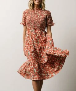 HAY Suzette Smocked Midi Dress | Coral Floral Dresses