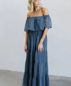 BB Custom Dresses Swiss Dot Maxi Dress | Blue