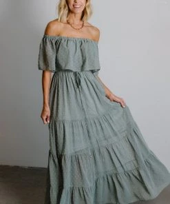 BB Custom Dresses Swiss Dot Maxi Dress | Sage