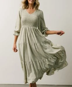 POL Tarryn Smocked Midi Dress | Dusty Olive Floral