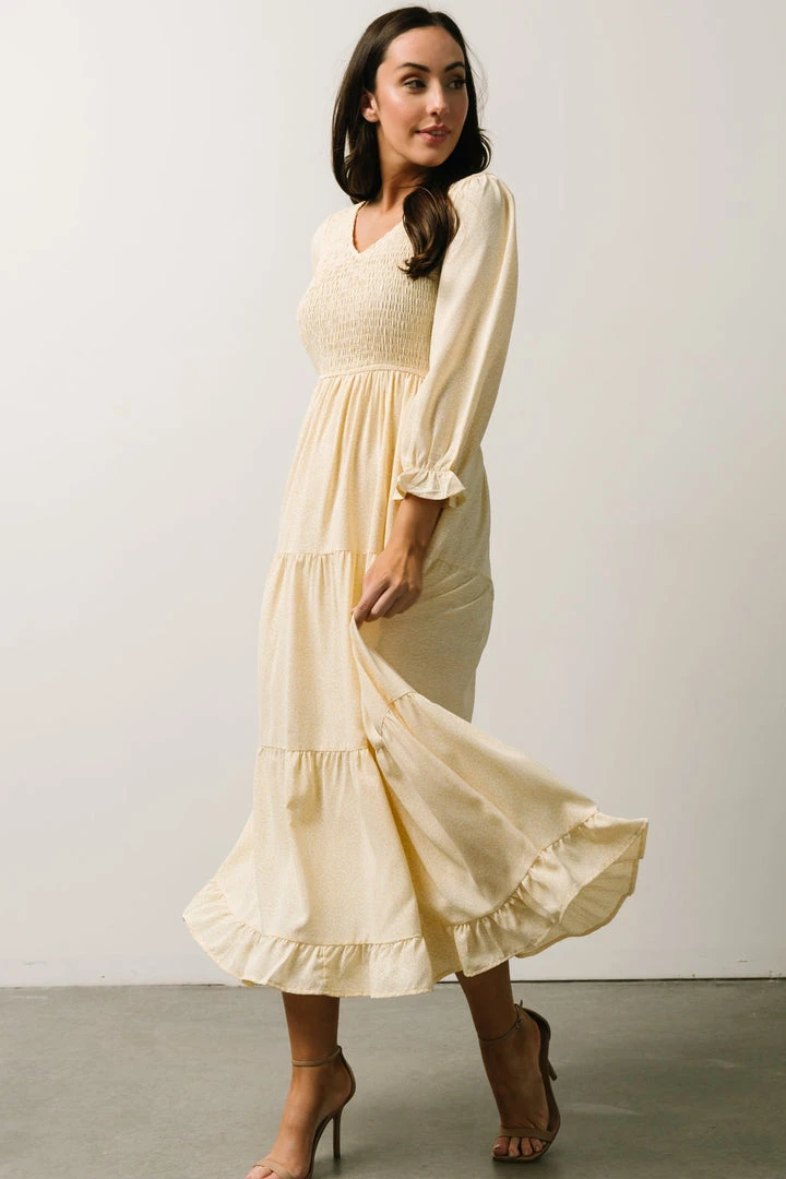 POL Dresses Tarryn Smocked Midi Dress | Light Yellow Floral POL Dresses Tarryn Smocked Midi Dress | Light Yellow Floral