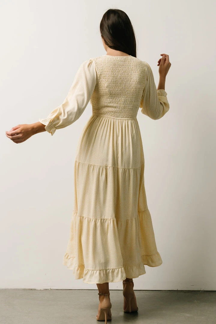 POL Dresses Tarryn Smocked Midi Dress | Light Yellow Floral POL Dresses Tarryn Smocked Midi Dress | Light Yellow Floral
