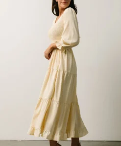 POL Dresses Tarryn Smocked Midi Dress | Light Yellow Floral 3 POL Dresses Tarryn Smocked Midi Dress | Light Yellow Floral