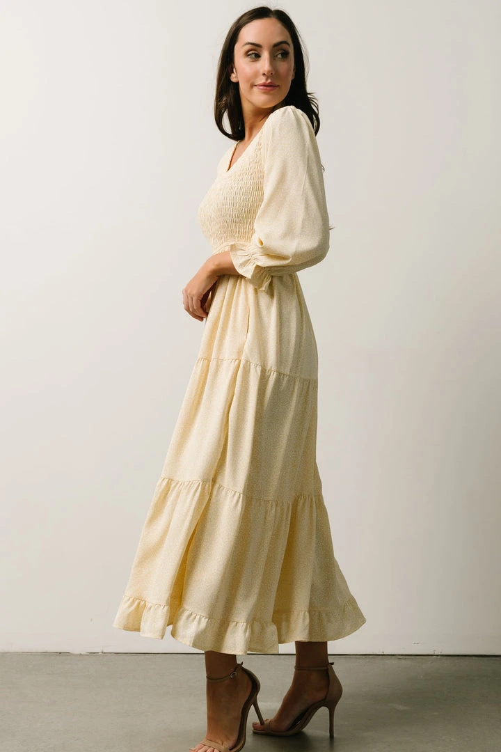 POL Dresses Tarryn Smocked Midi Dress | Light Yellow Floral POL Dresses Tarryn Smocked Midi Dress | Light Yellow Floral