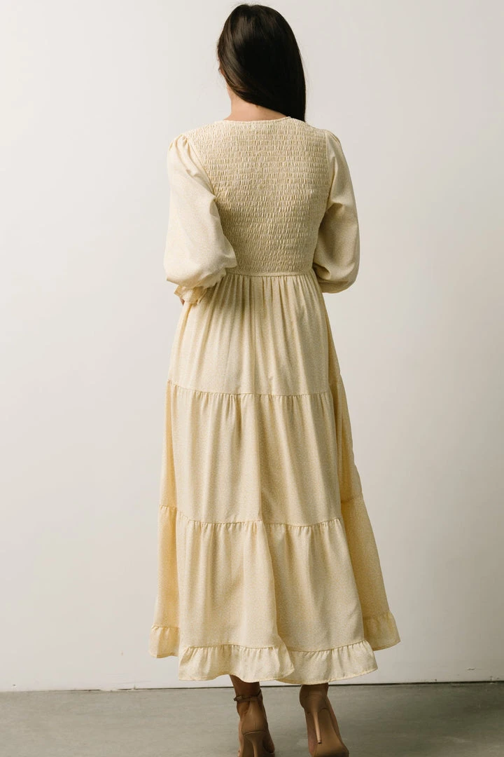 POL Dresses Tarryn Smocked Midi Dress | Light Yellow Floral POL Dresses Tarryn Smocked Midi Dress | Light Yellow Floral