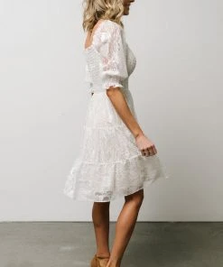 BB Custom Dresses Tate Smocked Lace Short Dress | Off White