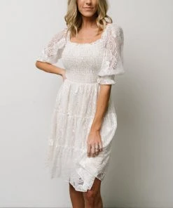 BB Custom Dresses Tate Smocked Lace Short Dress | Off White