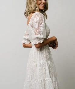 BB Custom Dresses Tate Smocked Lace Short Dress | Off White