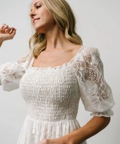 BB Custom Dresses Tate Smocked Lace Short Dress | Off White