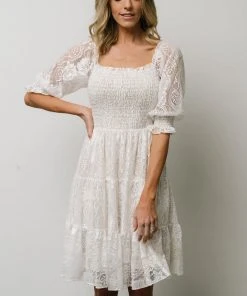 BB Custom Dresses Tate Smocked Lace Short Dress | Off White