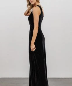 BB Custom Tatiana Velvet One Shoulder Maxi Dress | Black