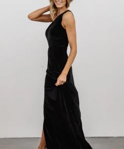 BB Custom Tatiana Velvet One Shoulder Maxi Dress | Black