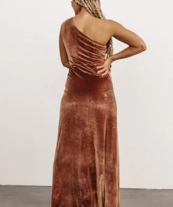 BB Custom Dresses Tatiana Velvet One Shoulder Maxi Dress | Bronze