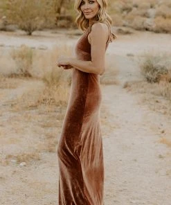 BB Custom Dresses Tatiana Velvet One Shoulder Maxi Dress | Bronze