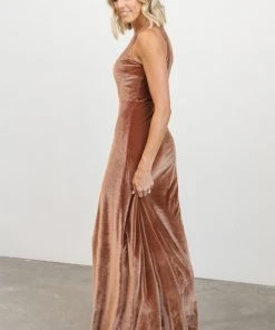 BB Custom Dresses Tatiana Velvet One Shoulder Maxi Dress | Bronze