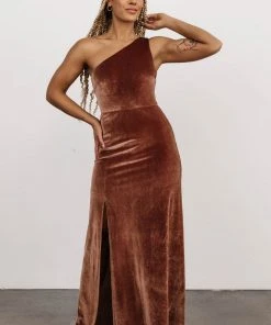 BB Custom Dresses Tatiana Velvet One Shoulder Maxi Dress | Bronze