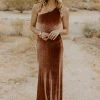 BB Custom Dresses Tatiana Velvet One Shoulder Maxi Dress | Bronze