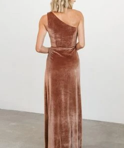 BB Custom Dresses Tatiana Velvet One Shoulder Maxi Dress | Bronze