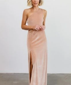 BB Custom Tatiana Velvet One Shoulder Maxi Dress | Champagne Dresses