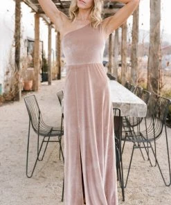 BB Custom Tatiana Velvet One Shoulder Maxi Dress | Champagne Dresses