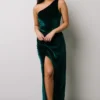 BB Custom Tatiana Velvet One Shoulder Maxi Dress | Emerald Dresses