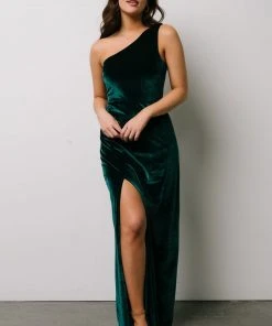 BB Custom Tatiana Velvet One Shoulder Maxi Dress | Emerald Dresses