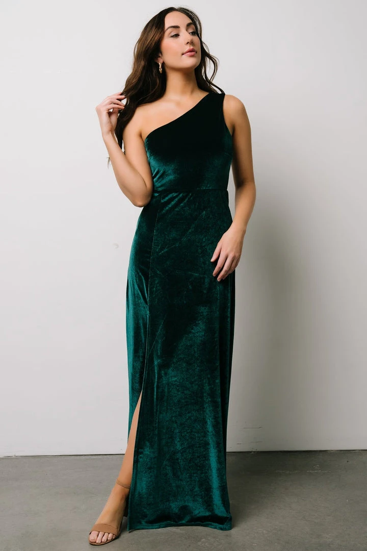 BB Custom Tatiana Velvet One Shoulder Maxi Dress | Emerald Dresses BB Custom Tatiana Velvet One Shoulder Maxi Dress | Emerald Dresses