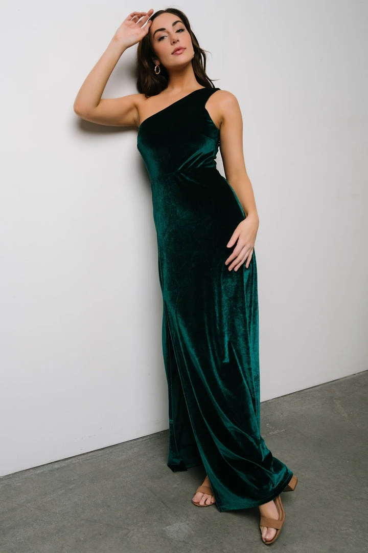 BB Custom Tatiana Velvet One Shoulder Maxi Dress | Emerald Dresses BB Custom Tatiana Velvet One Shoulder Maxi Dress | Emerald Dresses