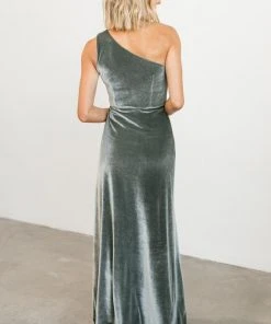 BB Custom Dresses Tatiana Velvet One Shoulder Maxi Dress | Eucalyptus