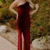 BB Custom Tatiana Velvet One Shoulder Maxi Dress | Merlot Dresses