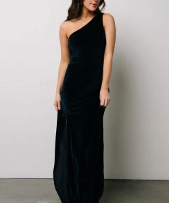 BB Custom Tatiana Velvet One Shoulder Maxi Dress | Navy Dresses