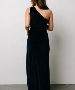 BB Custom Tatiana Velvet One Shoulder Maxi Dress | Navy Dresses
