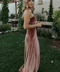 BB Custom Tatiana Velvet One Shoulder Maxi Dress | Rose