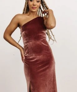 BB Custom Tatiana Velvet One Shoulder Maxi Dress | Rose