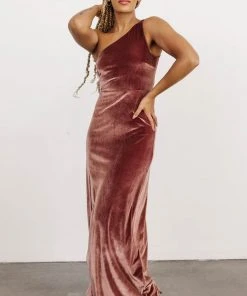 BB Custom Tatiana Velvet One Shoulder Maxi Dress | Rose
