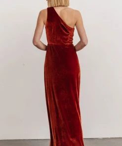 BB Custom Dresses Tatiana Velvet One Shoulder Maxi Dress | Rust