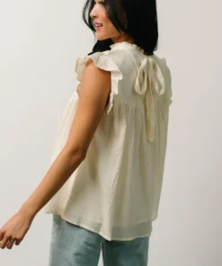 IL Tops Tayler Mock Neck Blouse | Cream