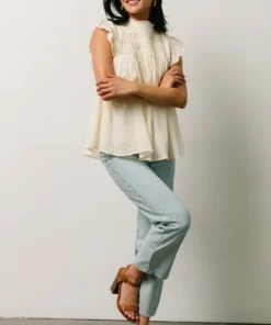 IL Tops Tayler Mock Neck Blouse | Cream