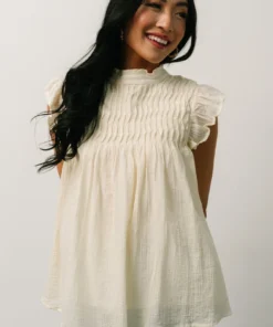 IL Tops Tayler Mock Neck Blouse | Cream